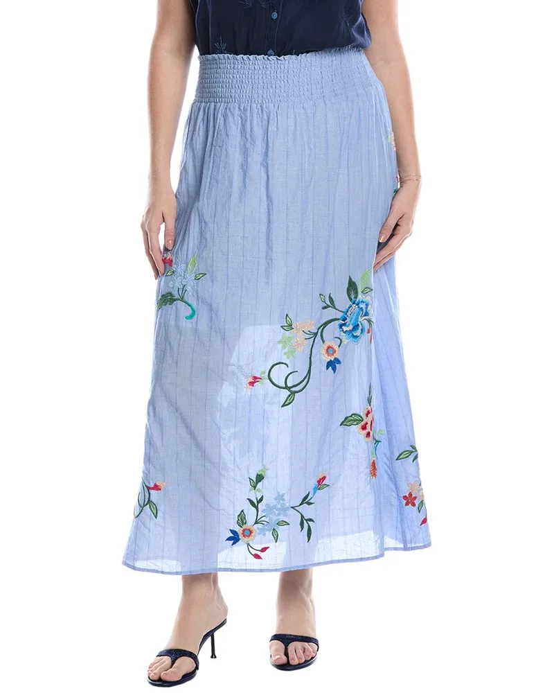 Johnny Was Smocked Maxi Skirt Blue