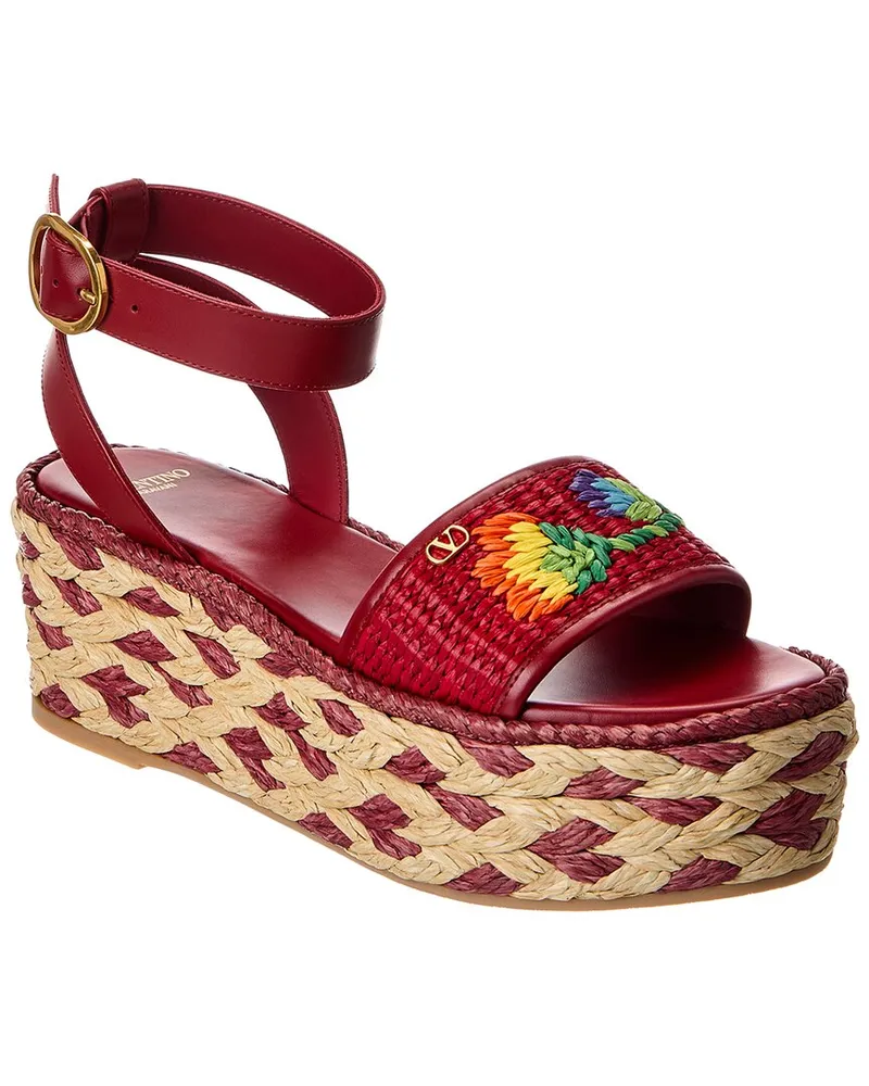 Valentino Garavani Straw & Leather 50 Platform Sandal Red