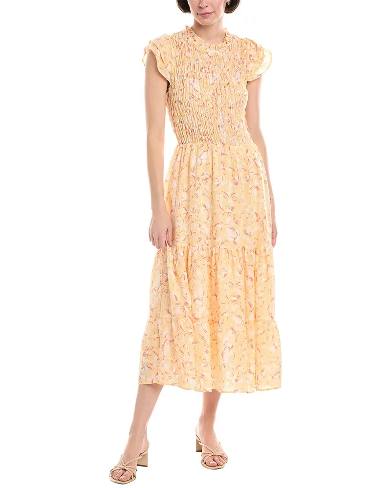 Sam Edelman Matilda Smocked Midi Dress Yellow