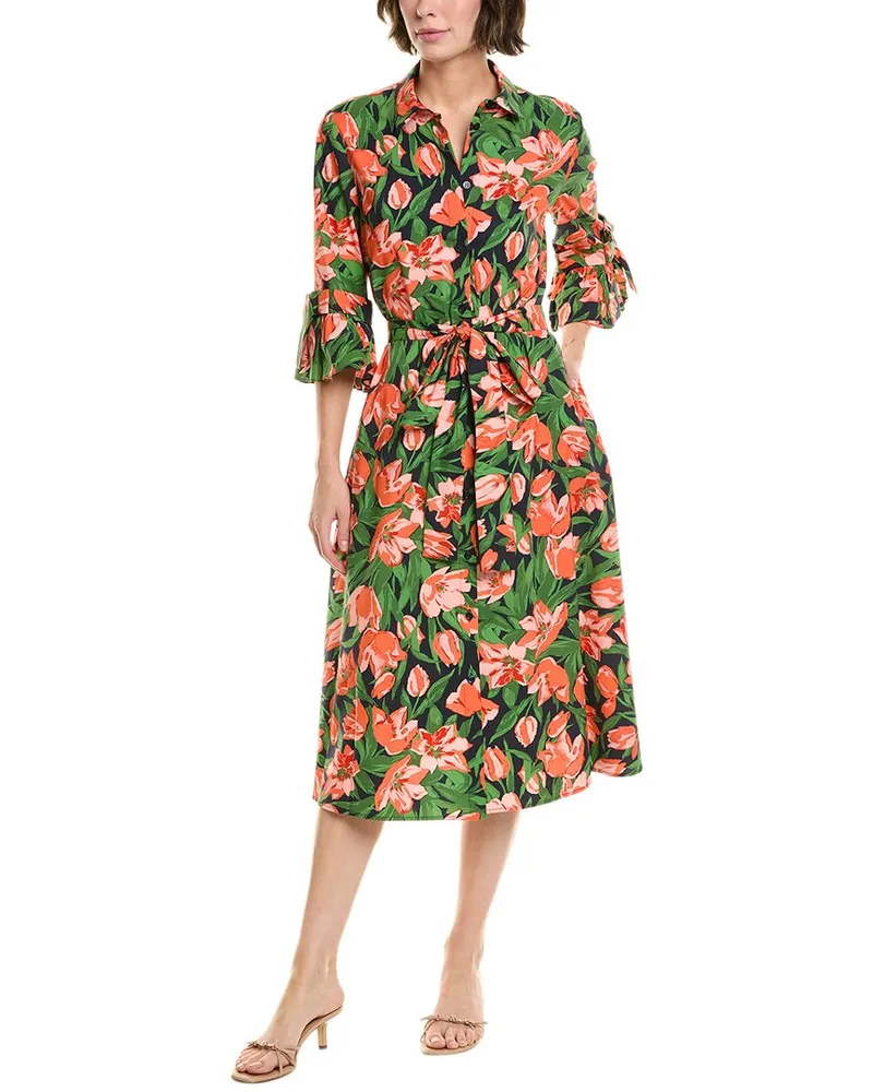 Carolina Herrera New York Bow Flounce Sleeve Shirtdress Blue