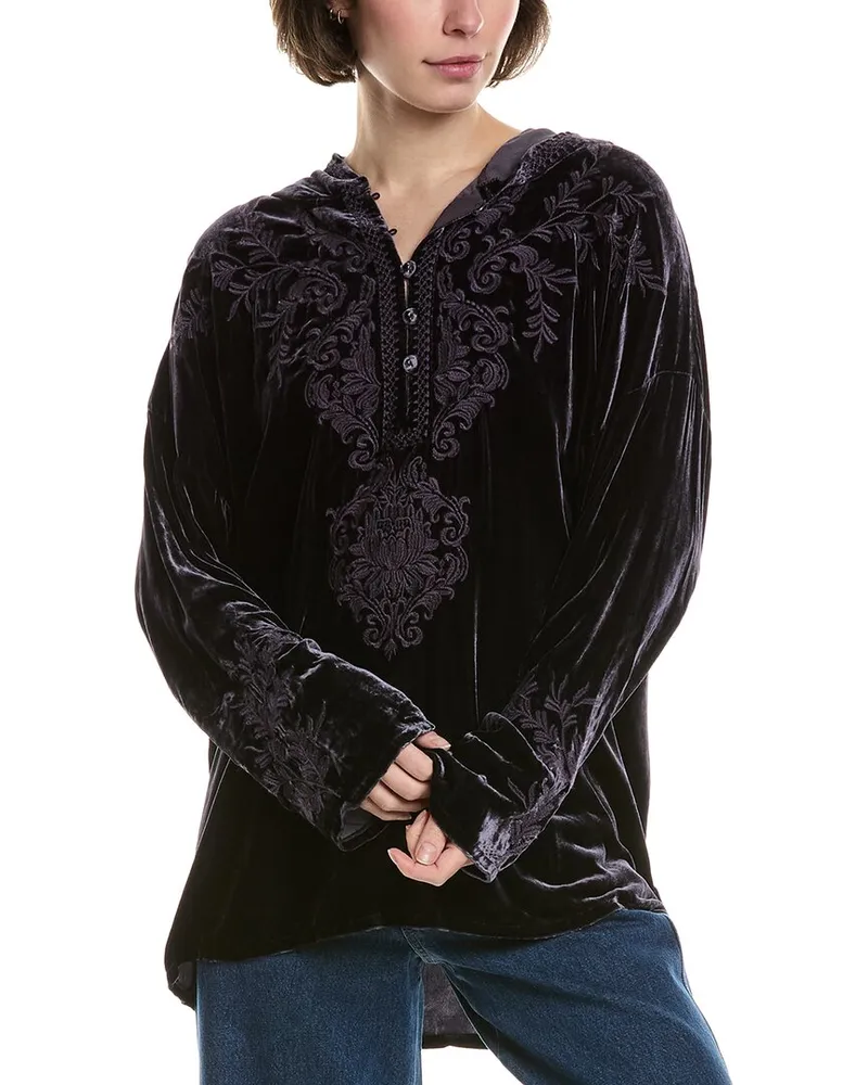 Johnny Was Velvet Pull-On Silk-Blend Hoodie Purple