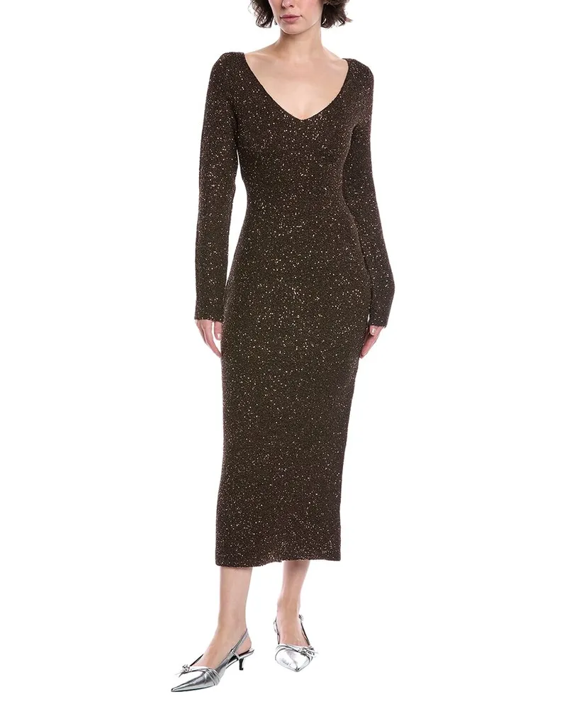 Lela Rose Sequin Midi Sweaterdress Brown