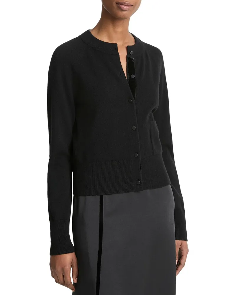 Vince Velvet Trim Wool & Cashmere-Blend Cardigan Black