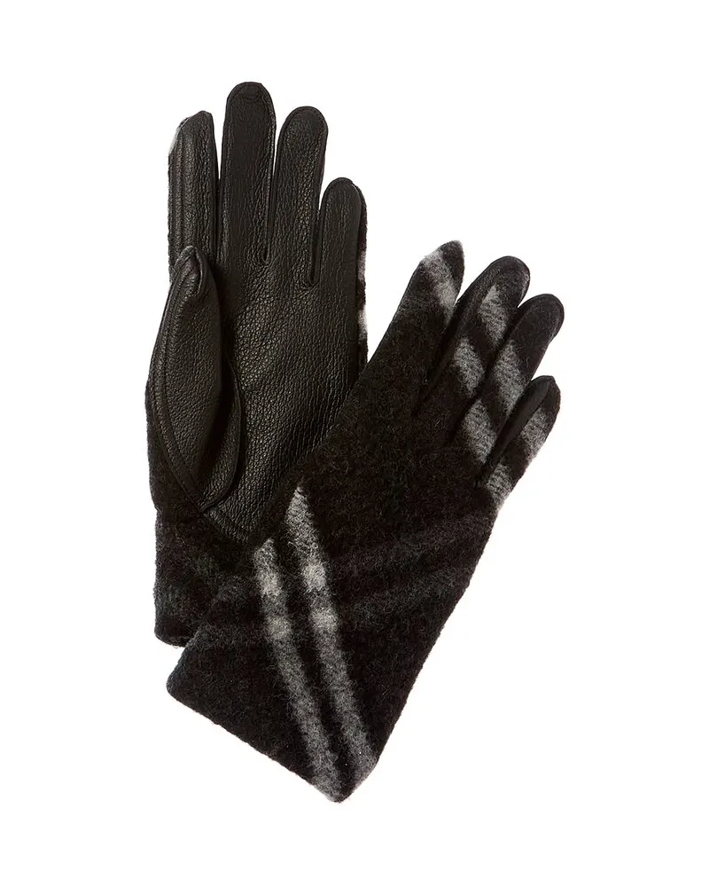 Burberry Wool & Leather Gloves Grey