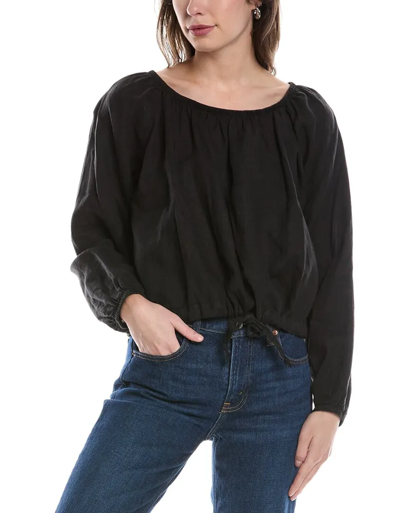 James Perse Gathered Linen Blouse Black