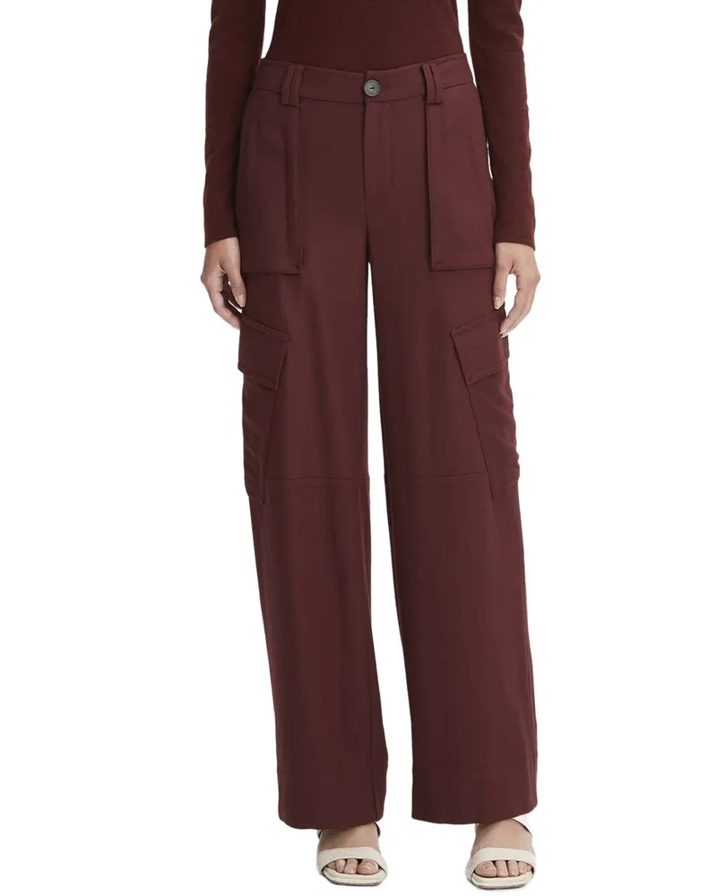 Vince Flannel Wide Leg Raver Wool-Blend Pant Brown