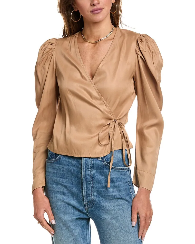 Ganni Twill Wrap Blouse Brown