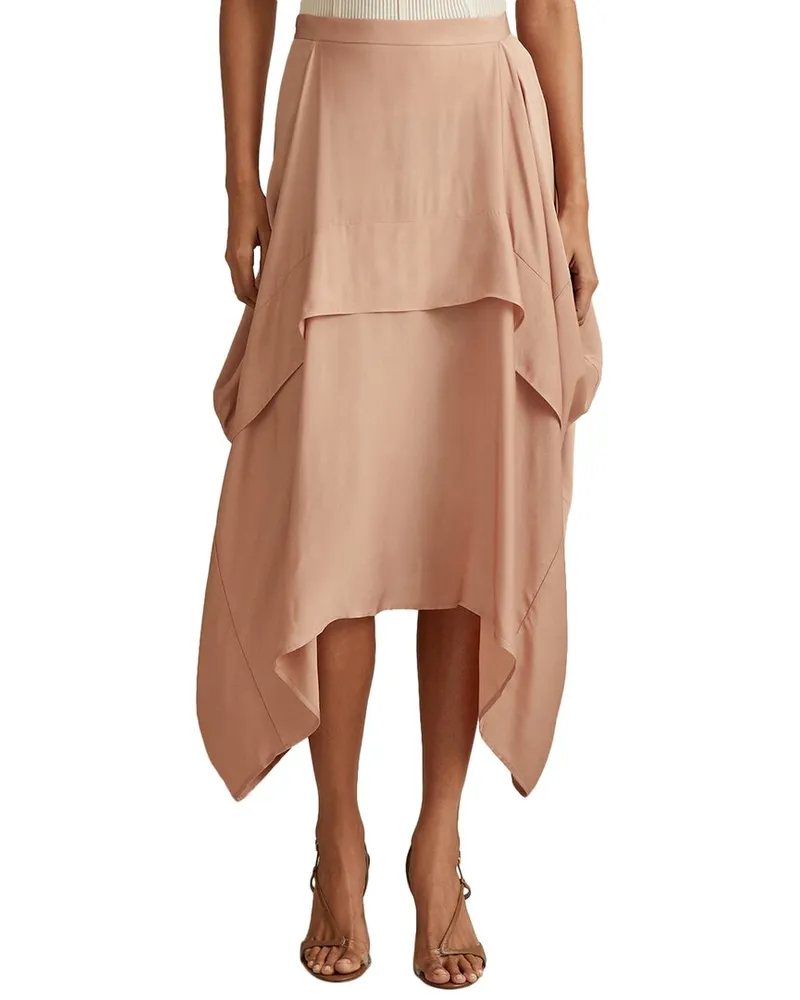 Reiss Maisie Asymmetric Hem Skirt Beige