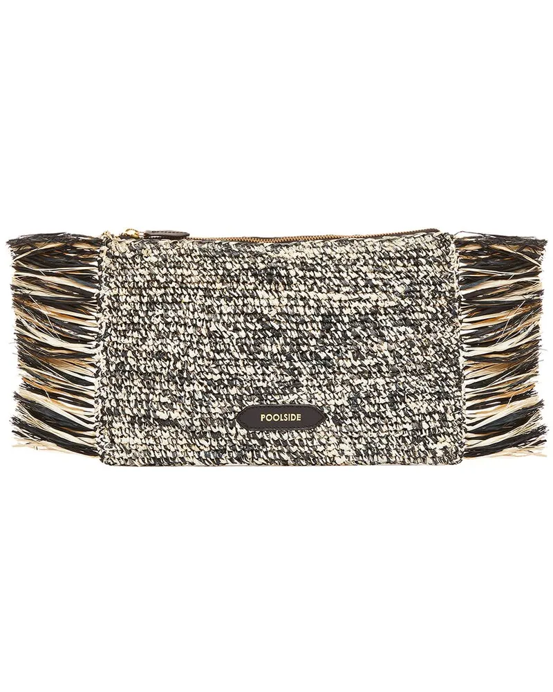Poolside Tropical Fringe Raffia Clutch Black
