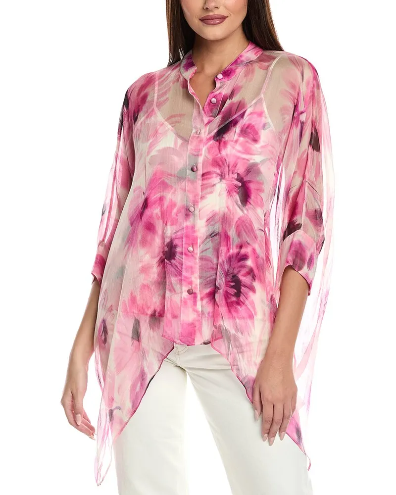 Johnny Was Katia Oversized Silk Blouse Pink