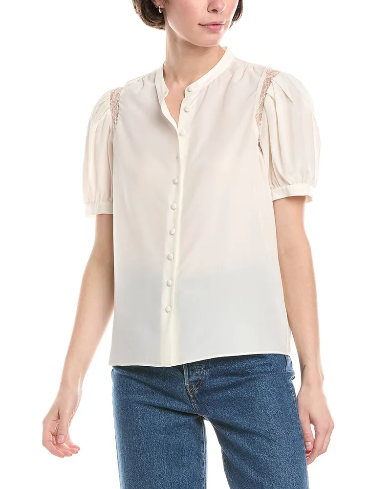 Frame Denim Lace Shoulder Inset Silk Blouse White