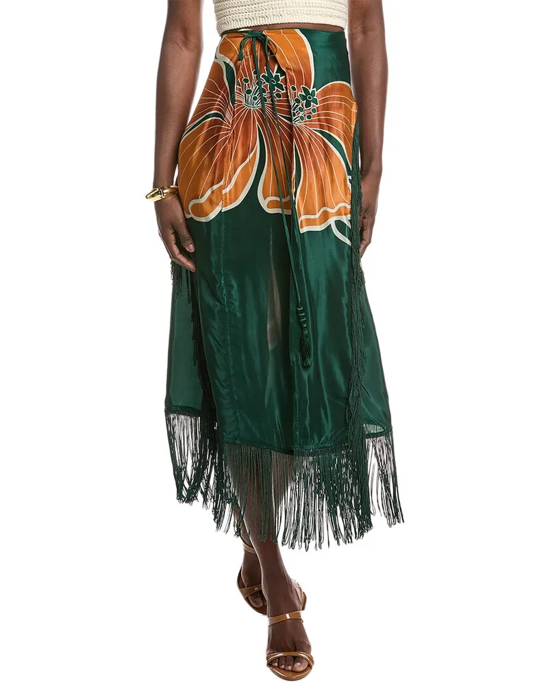 FARM Rio Honolulu Flowers Fringe Maxi Skirt Green