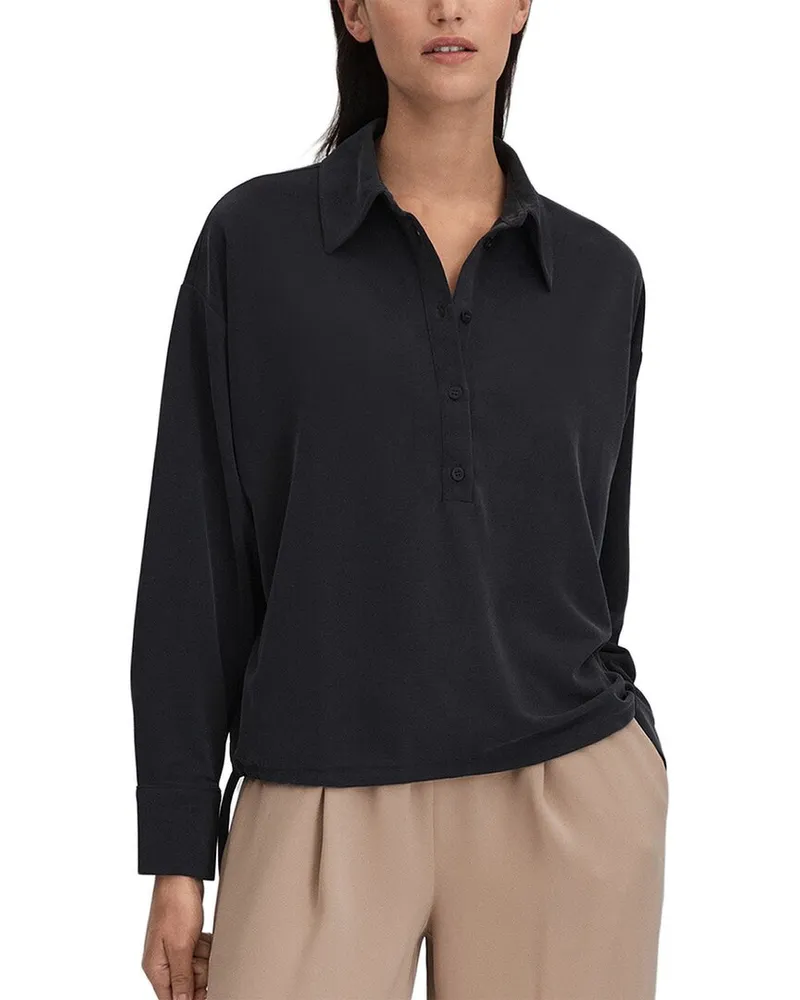 Reiss Nadia Drawstring Rugby Shirt Navy