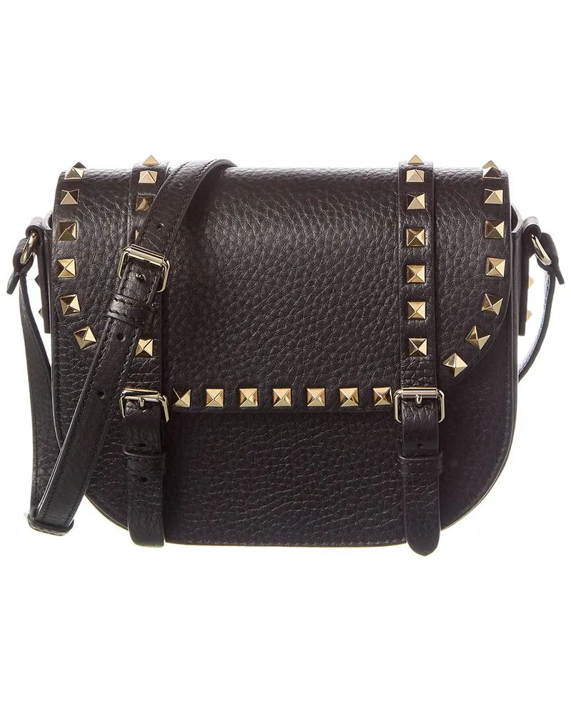 Valentino Garavani Rockstud Small Grainy Leather Shoulder Bag Black
