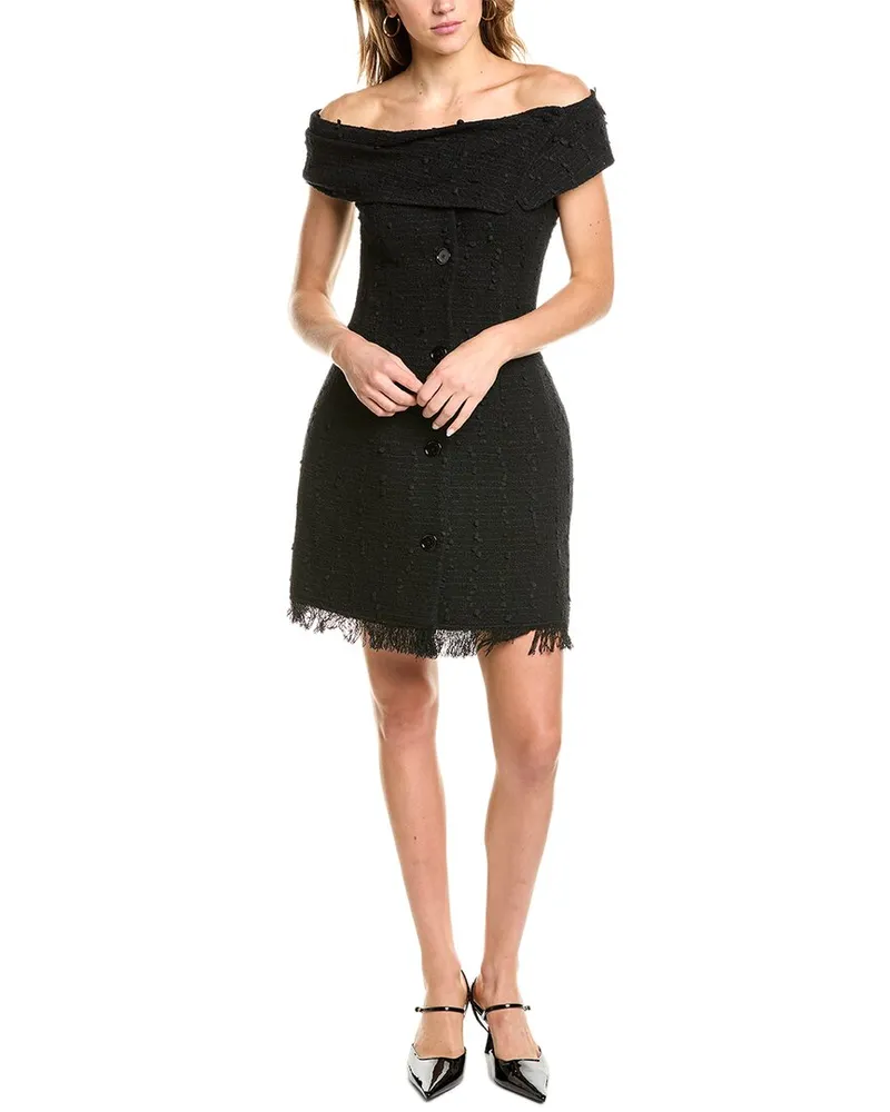Oscar de la Renta Boucle Tweed Silk-Lined Sheath Dress Black