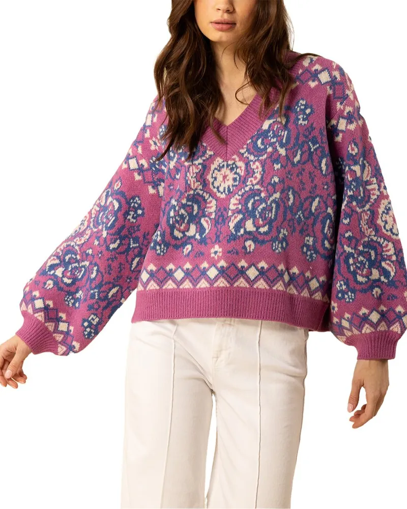Hale Bob Jessica V Neck Wool-Blend Sweater Nocolor