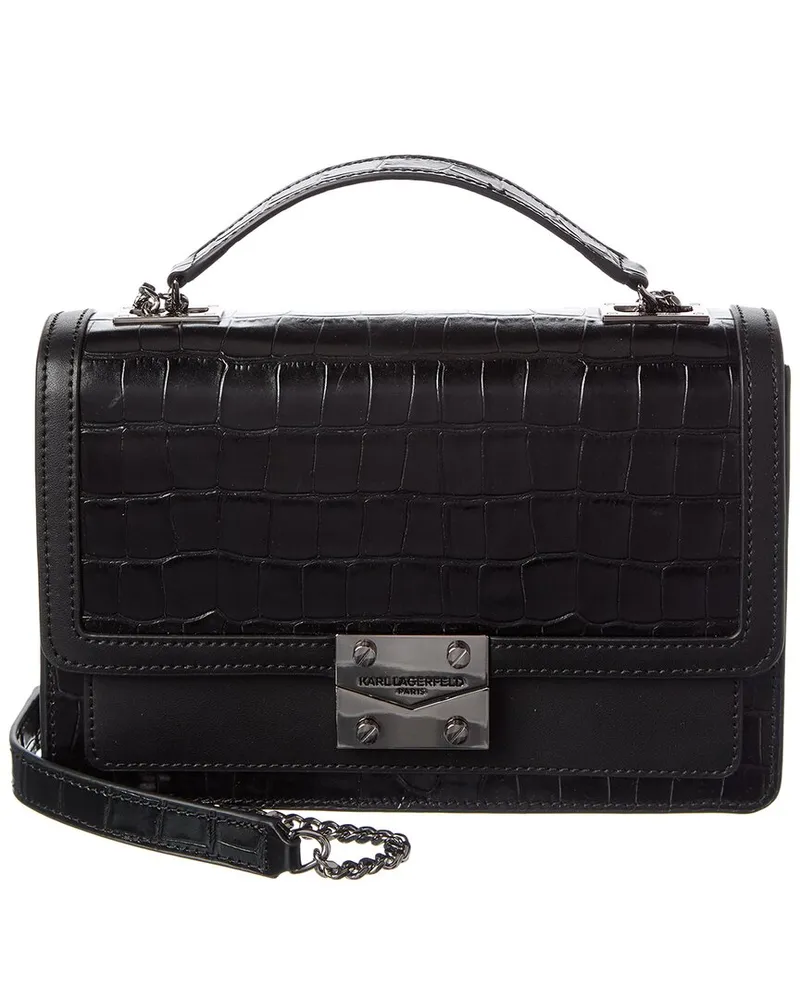 Karl Lagerfeld Corinne Medium Leather Shoulder Bag Black