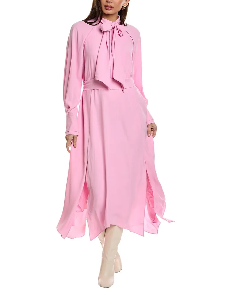 Reiss Erica Tie Detail Belted Midi Dress Pink