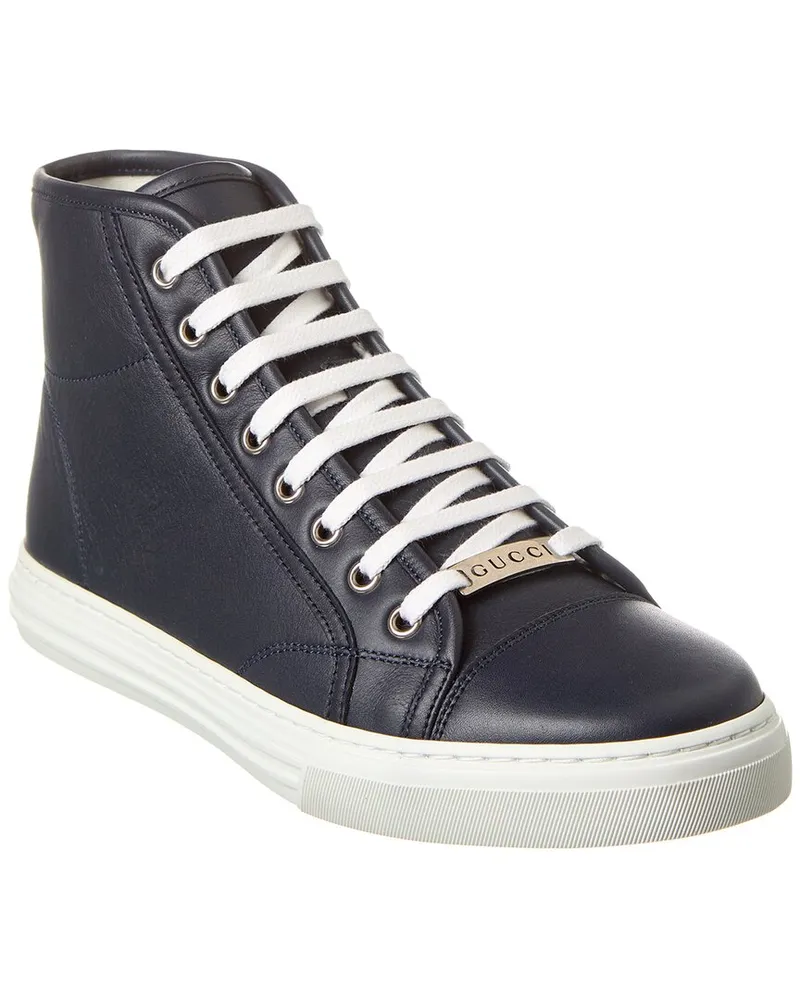 Gucci High-Top Leather Sneaker Blue