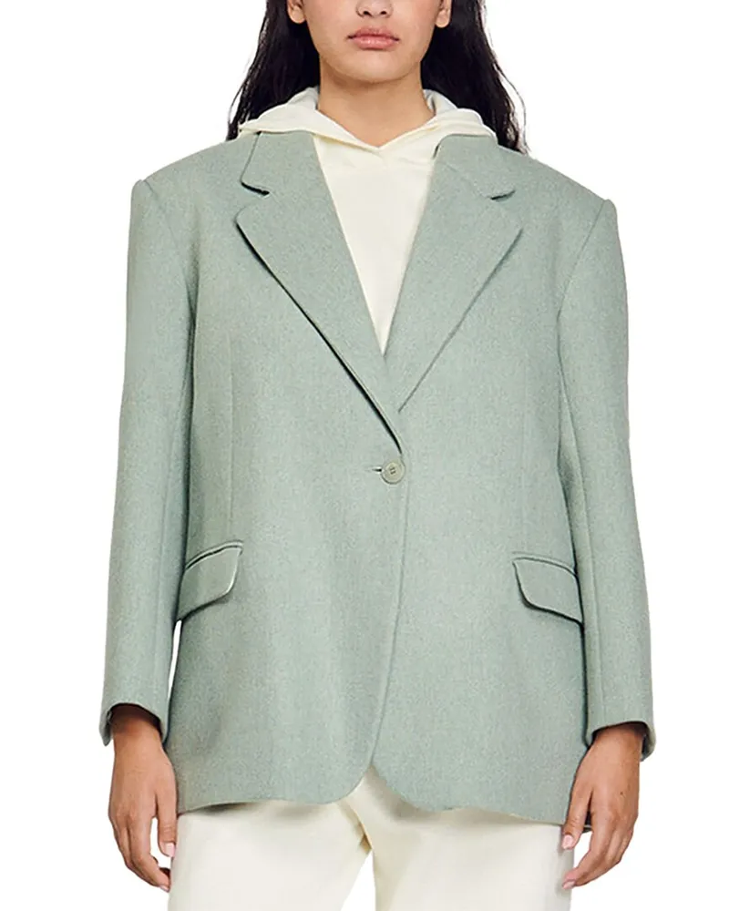 Sandro Wool-Blend Blazer Green