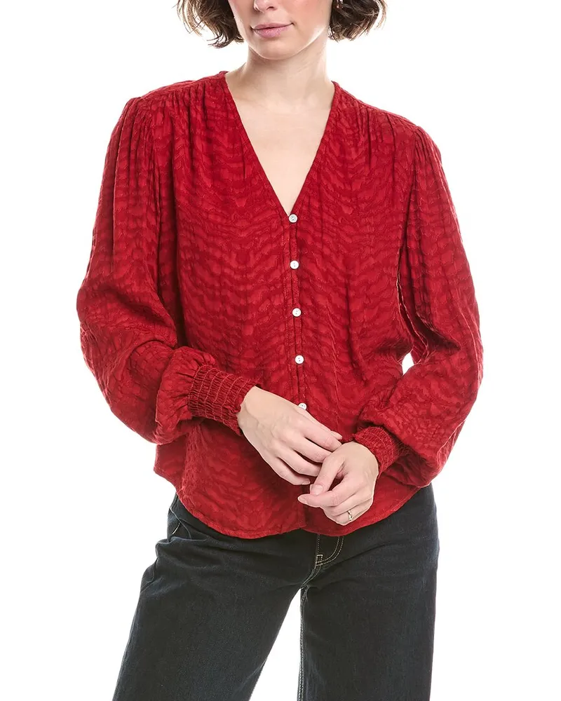 Bella Dahl Jacquard Button-Up Shirt Red