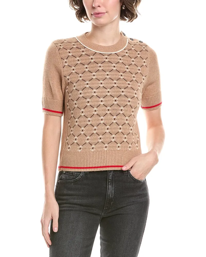 No Name NONAME Button Shoulder Wool & Cashmere-Blend Sweater Brown
