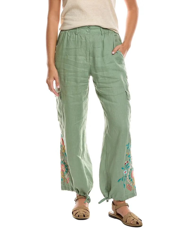 Johnny Was Drawstring Hem Linen Cargo Pant Green
