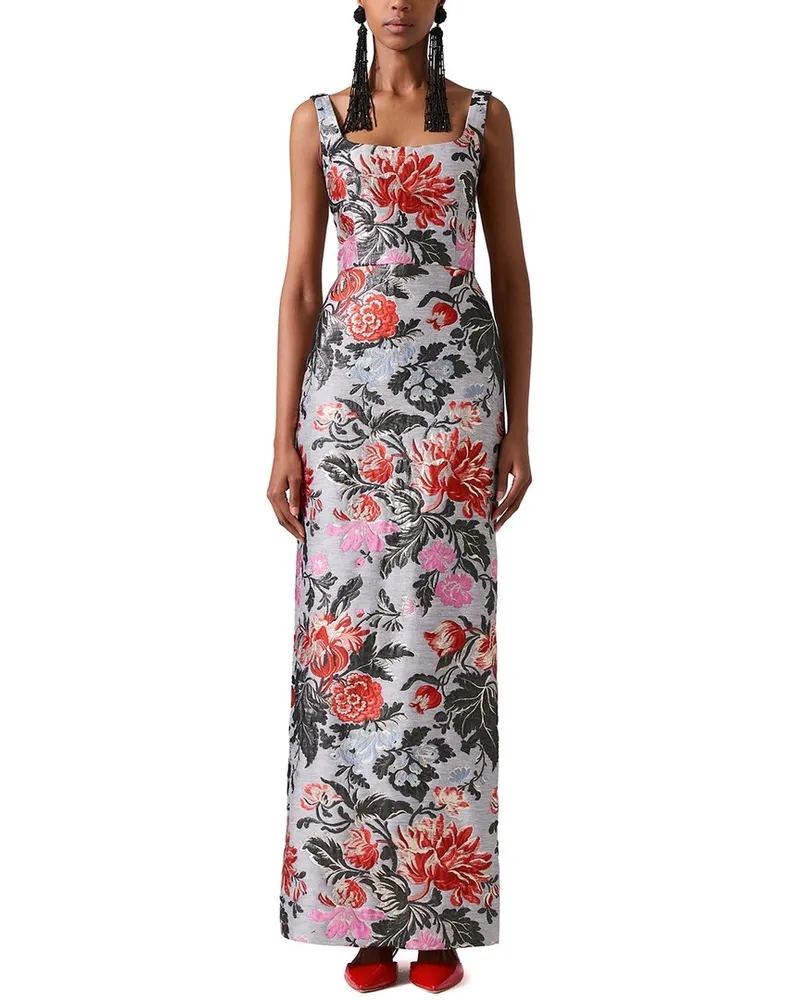 Carolina Herrera New York Thin Strap Scoop Neck Column Linen-Blend Gown Grey