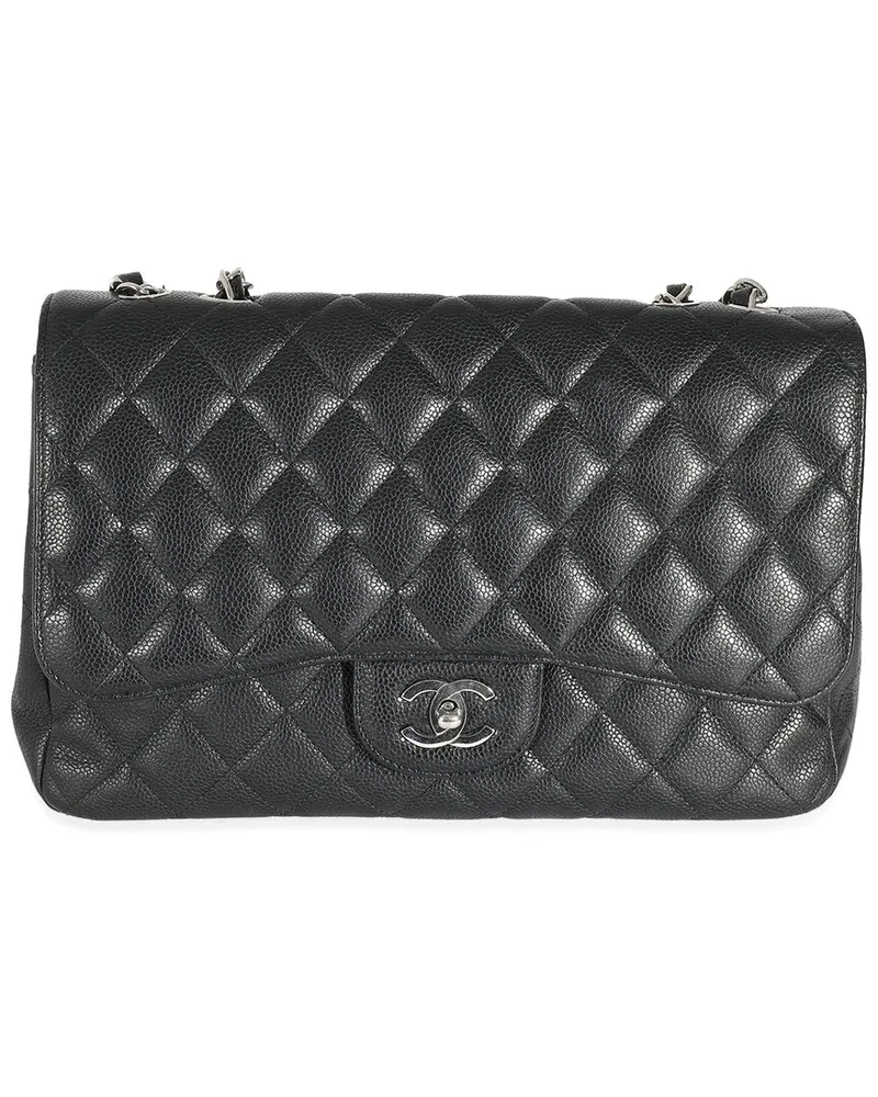 Chanel Black Quilted Caviar Leather Jumbo Classic Single Flap Handbag  (Authentic Pre-Loved Nocolor