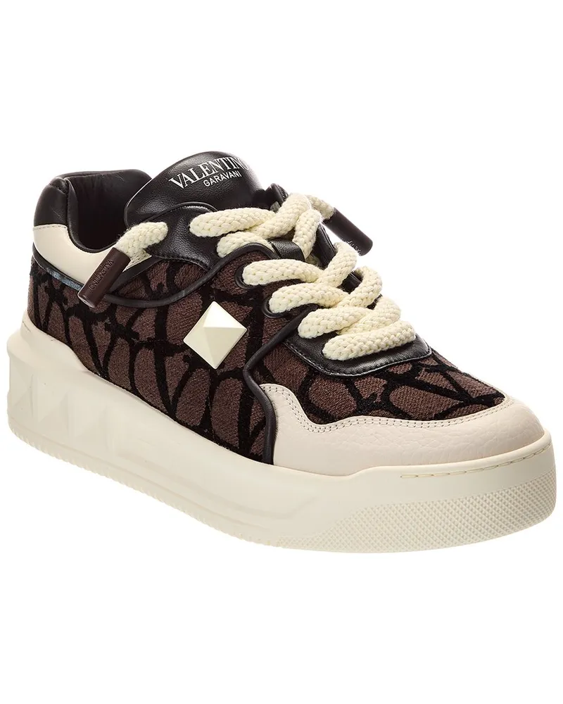 Valentino Garavani One Stud XL Toile Iconographe Canvas & Leather Sneaker Black