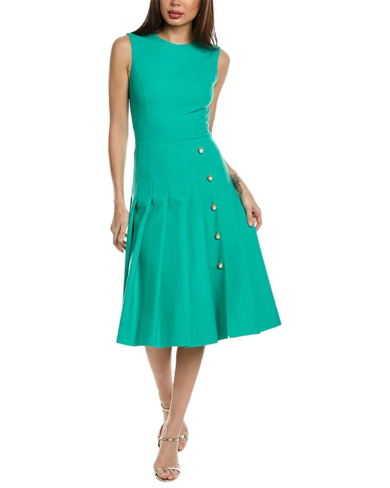 Oscar de la Renta Pleated Wool-Blend A-Line Dress Green