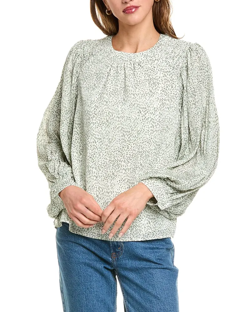 Vince Camuto Smocked Shoulder Top Green