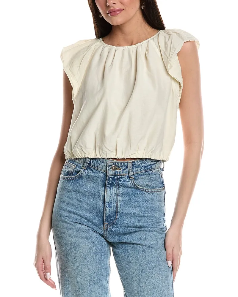 Graham & Spencer Ruffle Sleeve Silk-Blend Blouse Beige