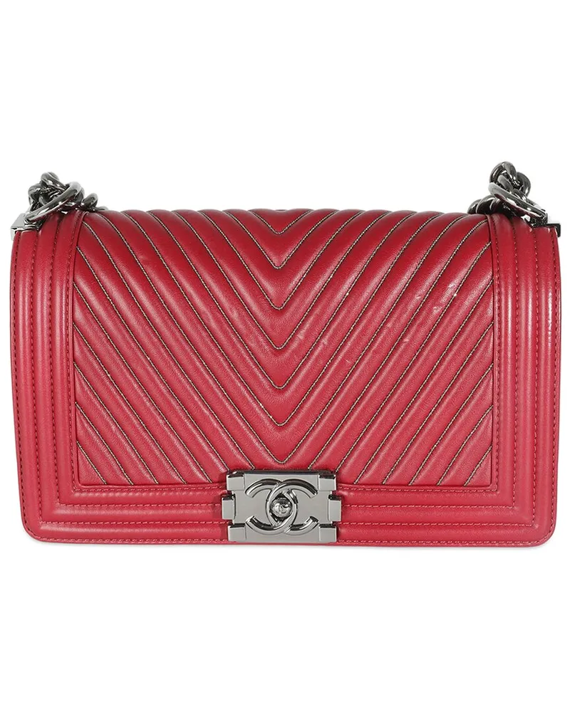 Chanel Red Leather Chain Medium Boy Bag (Authentic Pre-Loved Nocolor
