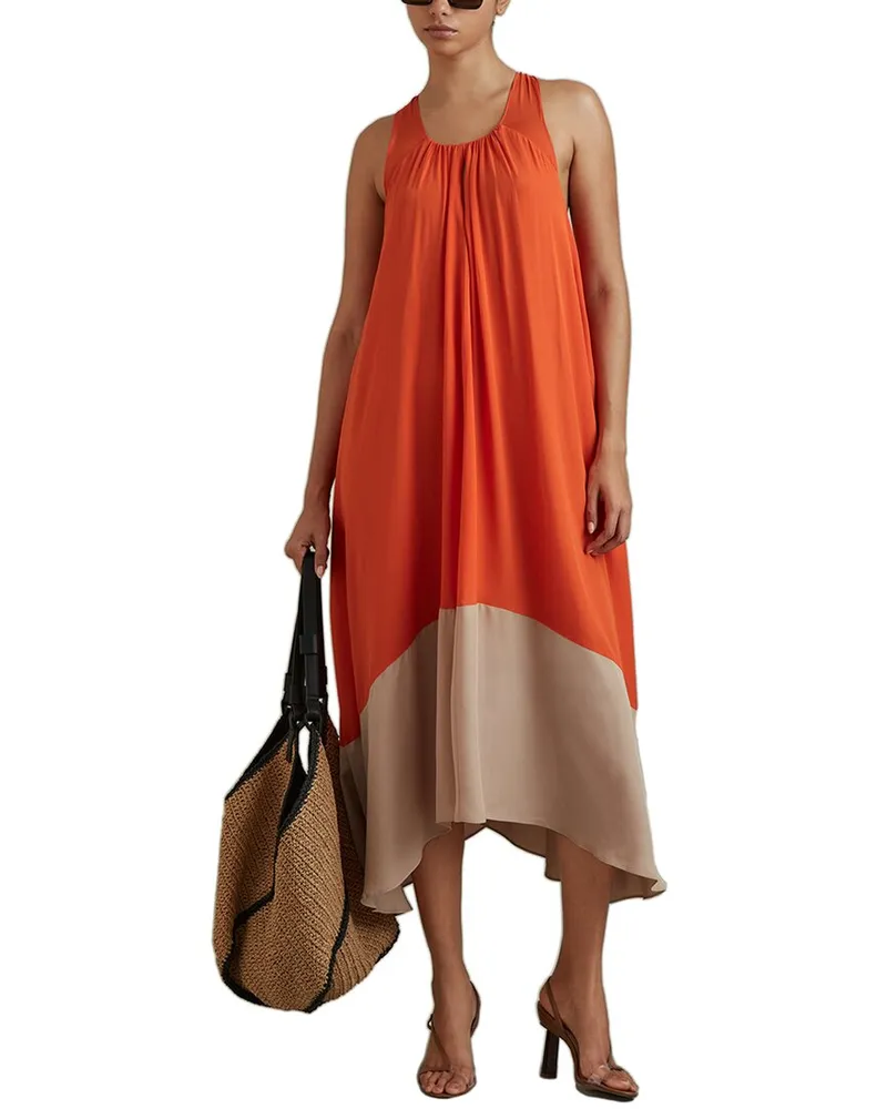 Reiss Elias Colorblock Relaxed Midi Dress Orange