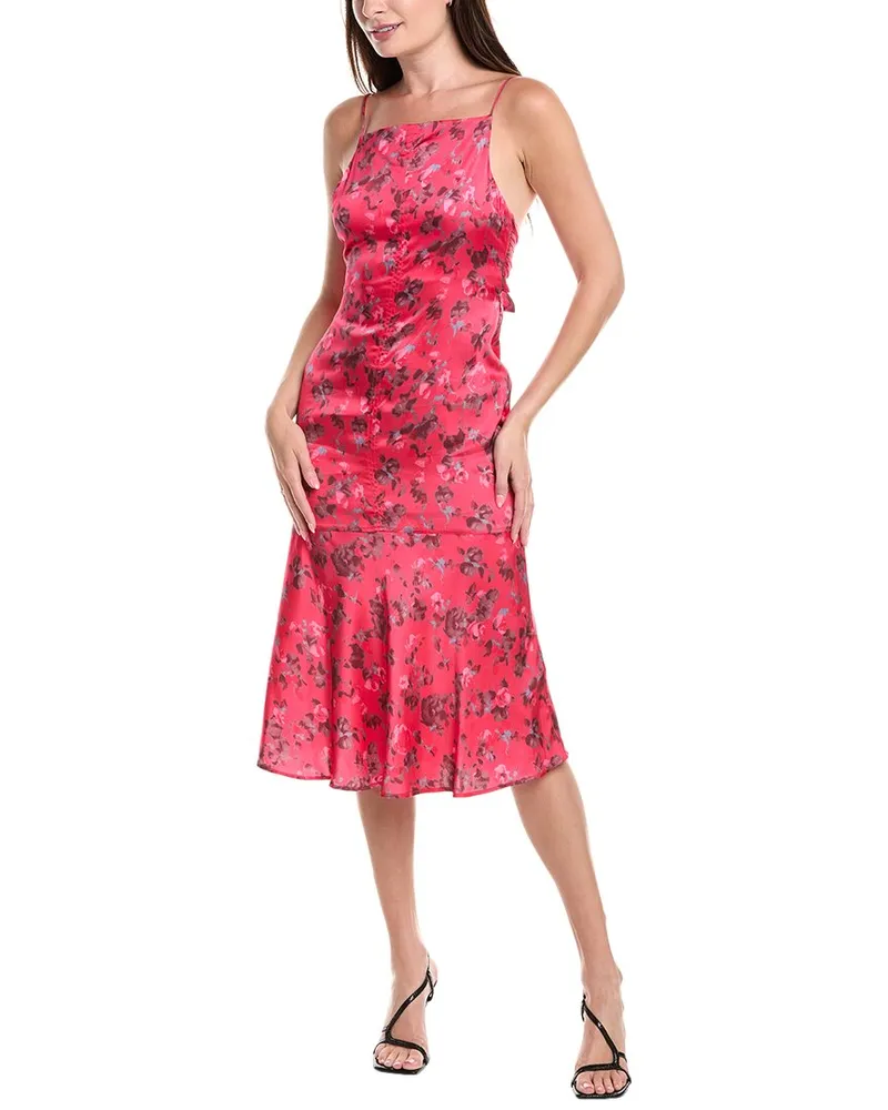 Ganni Satin Midi Dress Red