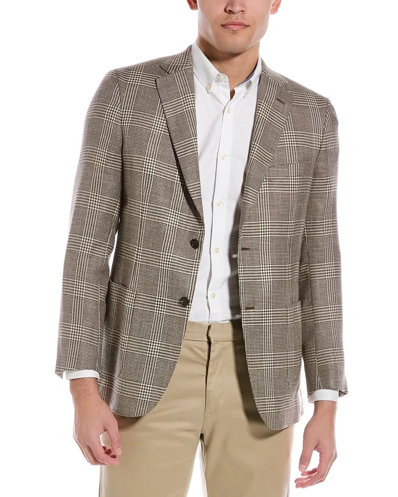 Brioni Wool, Silk, & Linen-Blend Blazer Brown