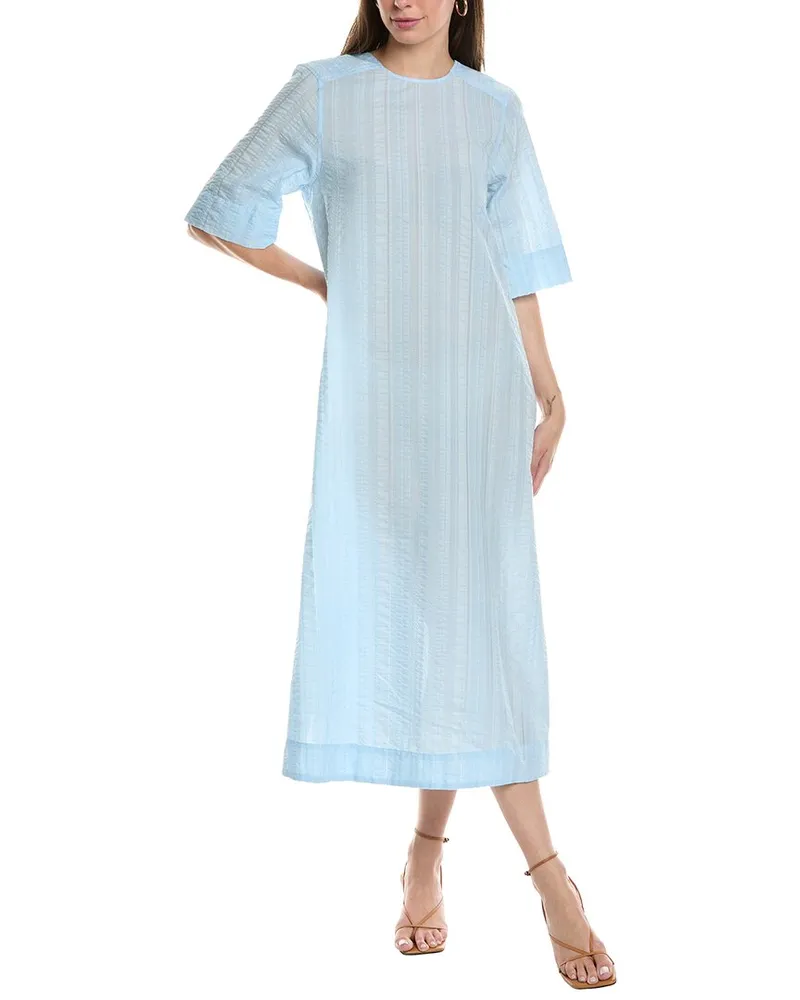 Ganni Seersucker Check Maxi Dress Blue