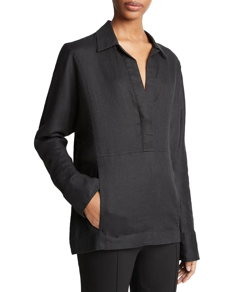 Vince Relaxed Kangaroo Linen Hoodie Nocolor