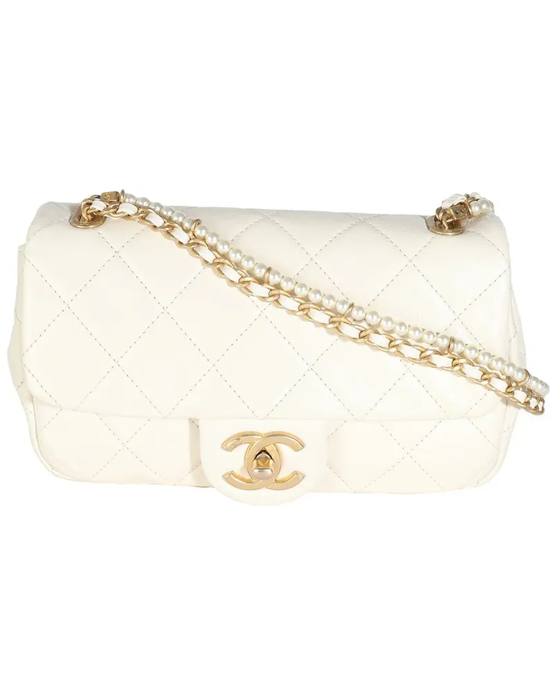 Chanel White Quilted Leather Pearl Chain Mini Flap Bag (Authentic Pre-Loved Nocolor