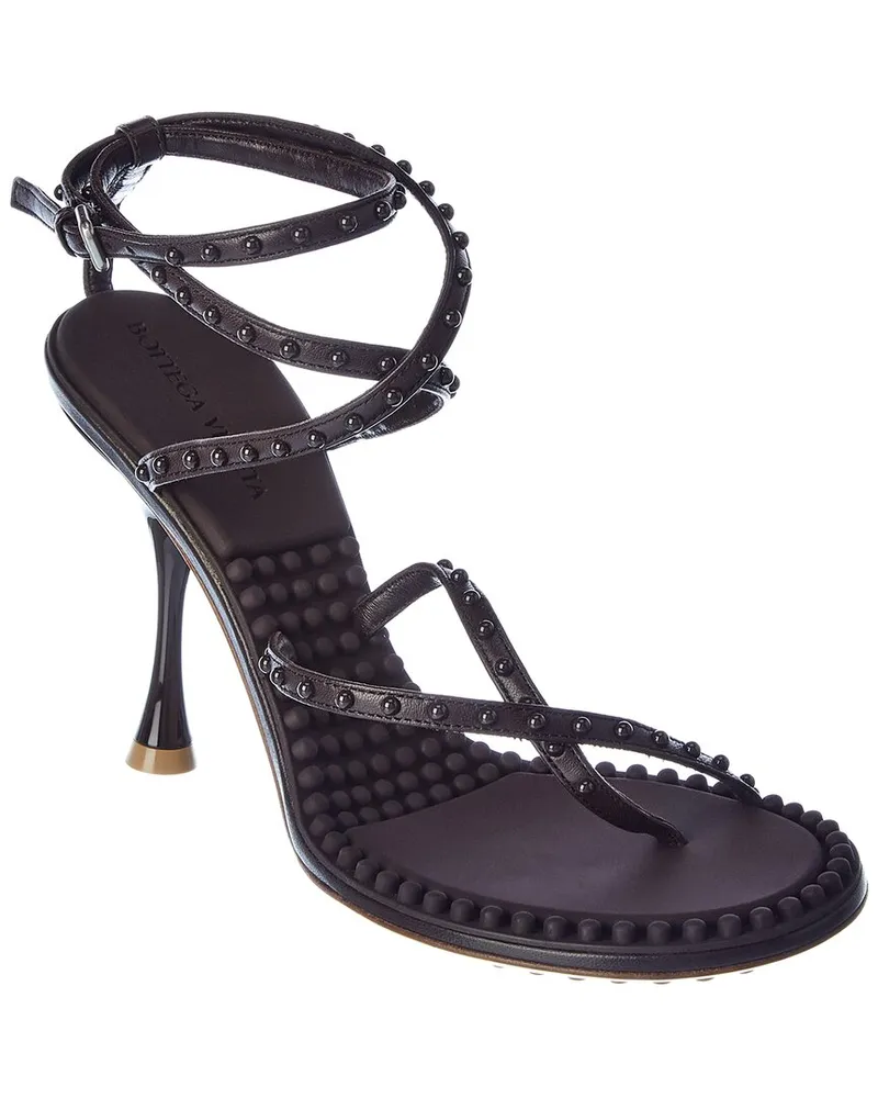 Bottega Veneta Studded Strappy Leather Sandal Brown