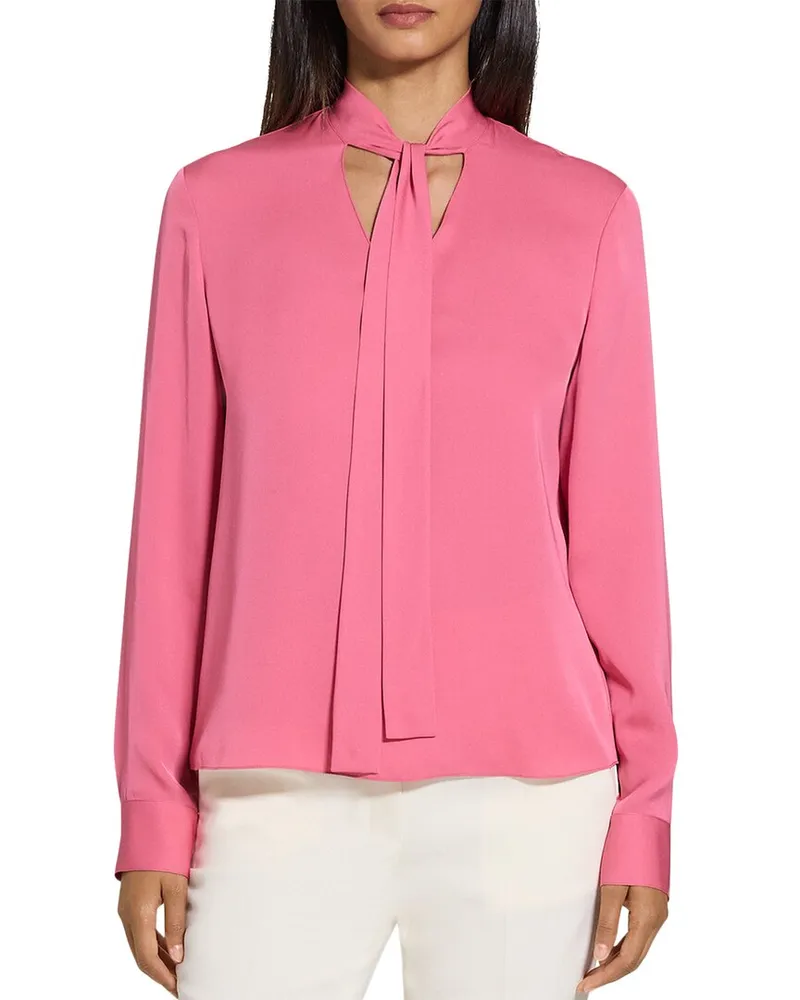 Theory Open Neck Silk Tie Blouse Nocolor