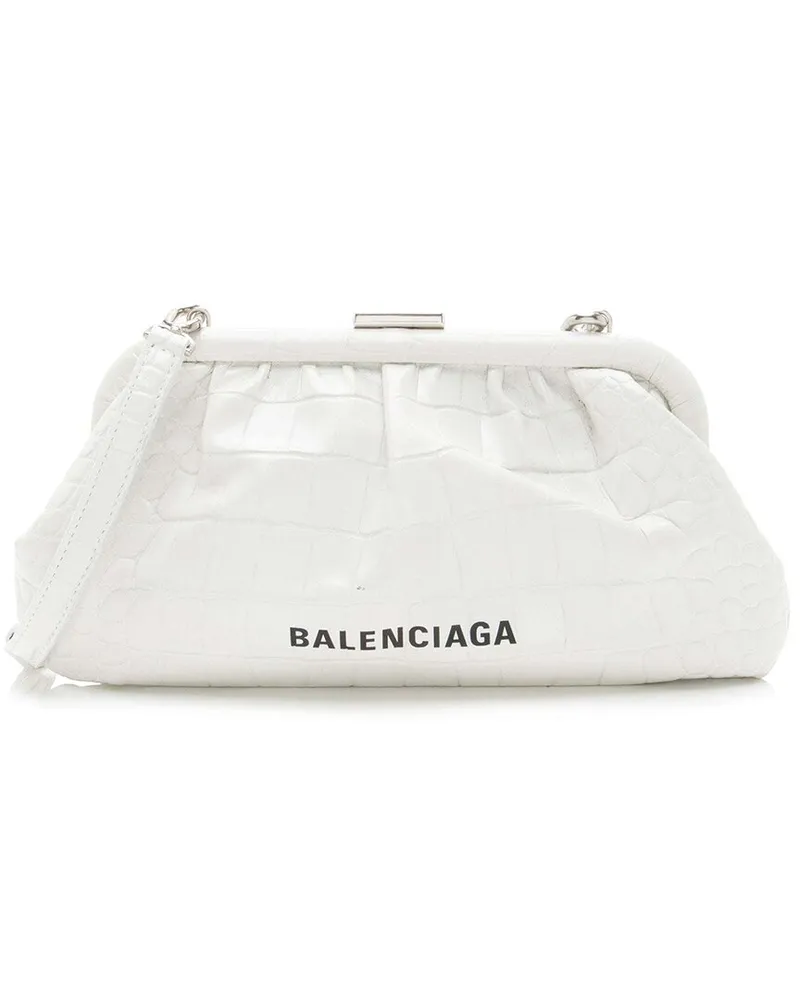 Balenciaga White Croc-Embossed Calfskin Logo Cloud XS Framed Clutch (Authentic  Pre-Loved Nocolor