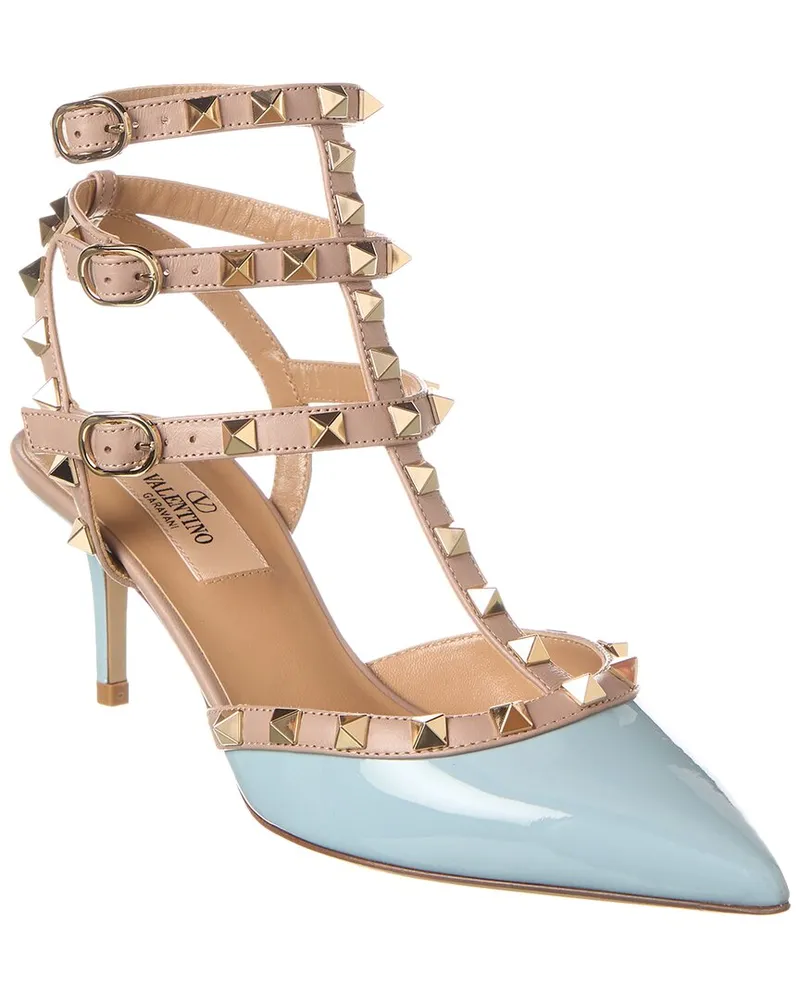 Valentino Garavani Rockstud Caged 65 Patent Ankle Strap Pump Blue