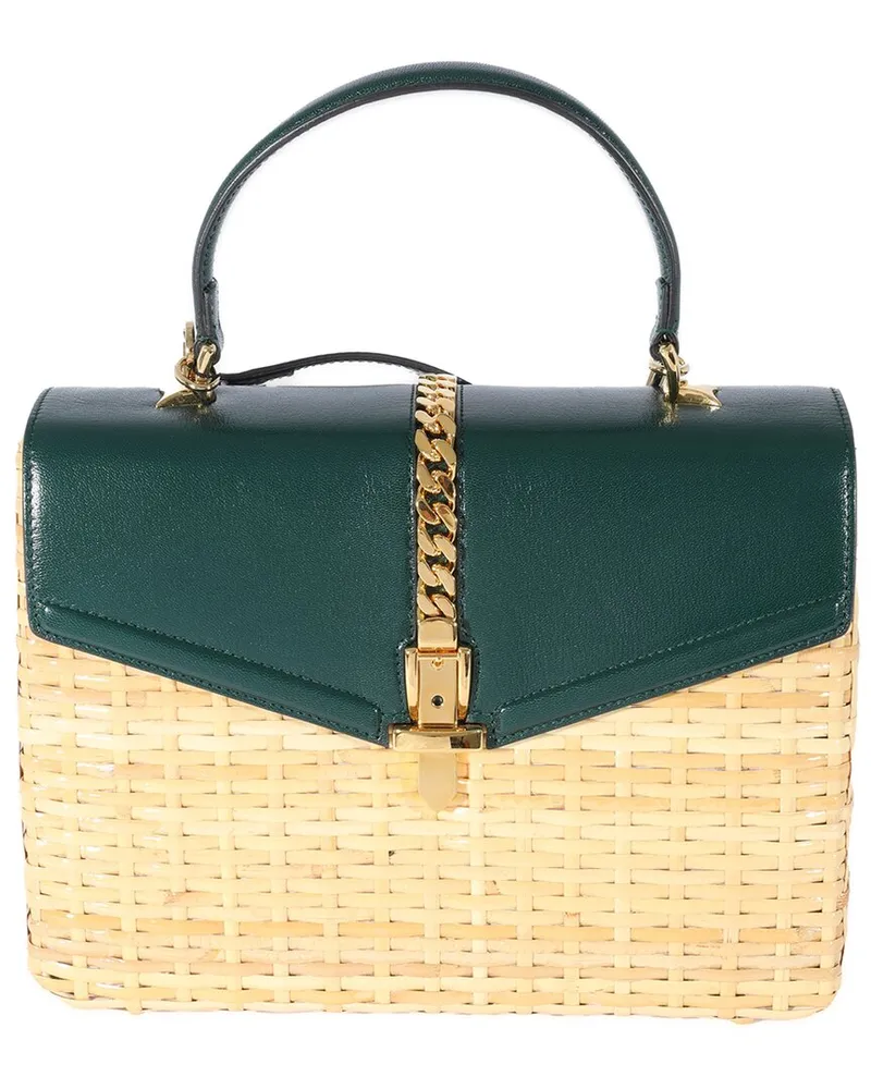 Gucci Green Leather, Straw/Raffia Small Sylvie Top Handle Bag (Authentic Pre-  Loved Nocolor