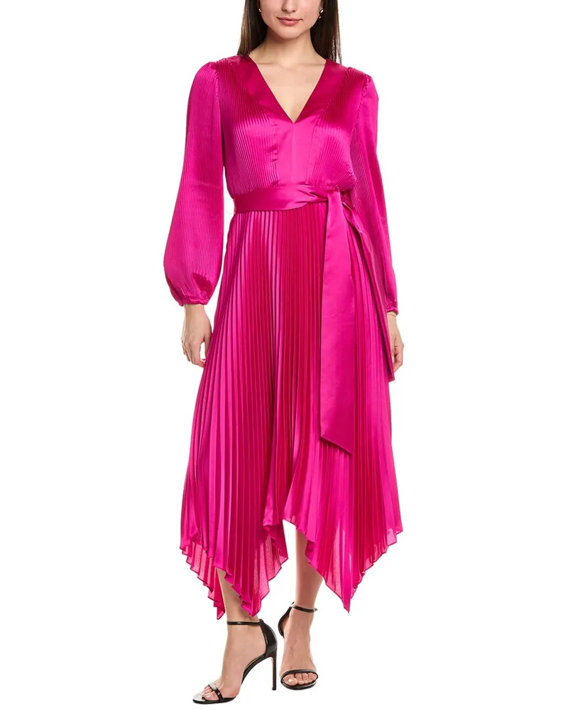 Milly Liora Pleated Satin Midi Dress Pink