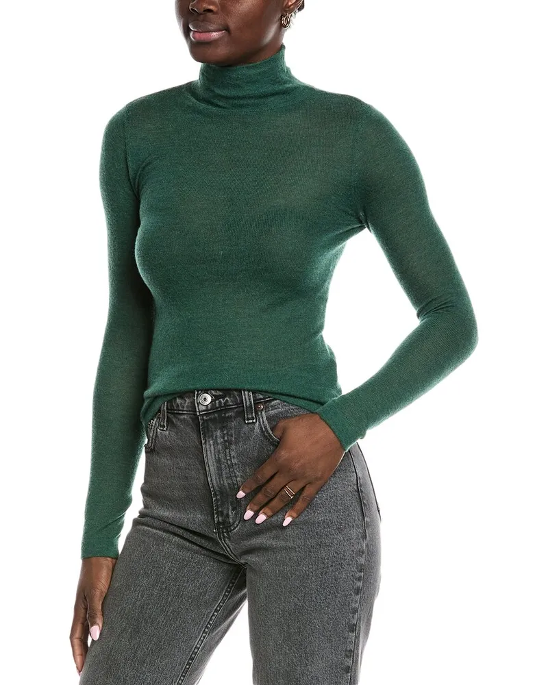 Autumn Cashmere Second Skin Sheer Mock Cashmere Sweater Green