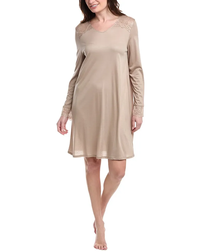 Hanro Josephine Lace-Trim Nightgown Beige
