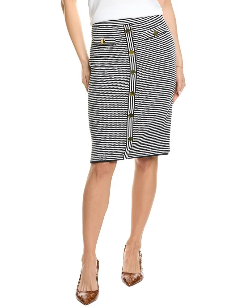 ST. JOHN Pencil Stripe Knit Pencil Skirt Blue