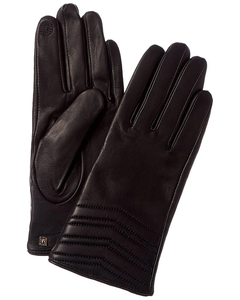 Bruno Magli Chevron Quilted Cashmere-Lined Leather Gloves Black